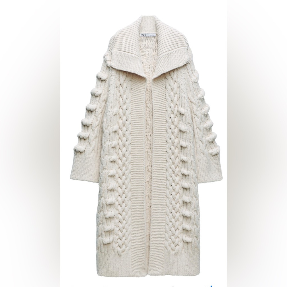 Zara Cream Cable Knit long open sweater